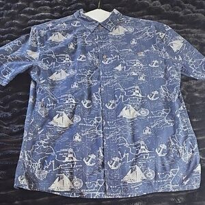 Croft & Barrow Blue and White Casual Button Down Shirt Nautical Design